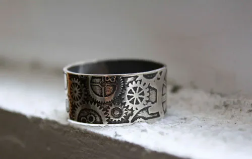 Docteur Jekyll, anillo engranajes y relojería steampunk en plata