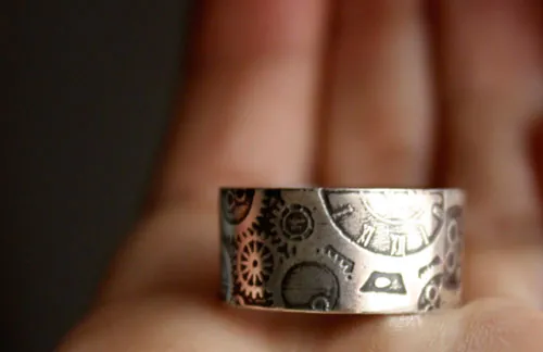 Docteur Jekyll, anillo engranajes y relojería steampunk en plata