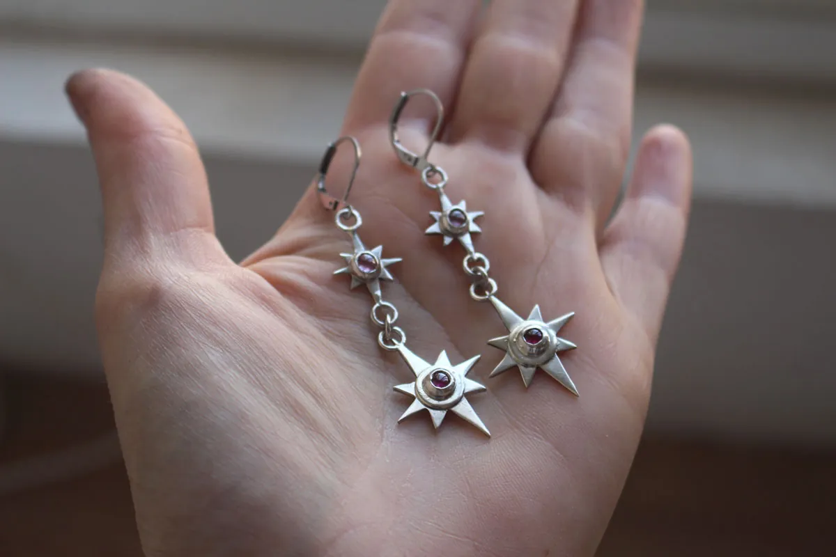 Draconis, aretes estrella del dragón en plata y zircón