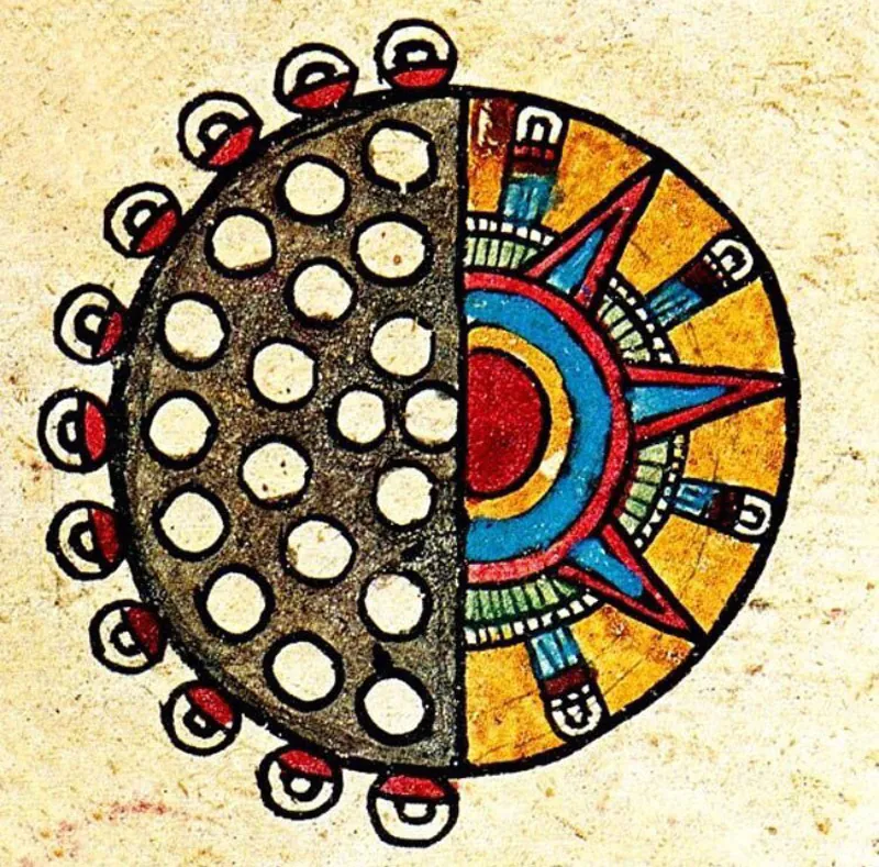 Eclipse, collar sol y noche estrellada azteca en plata