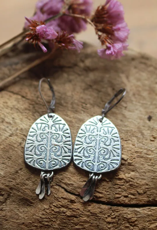El árbol de la vida, aretes árbol y pájaros en plata
