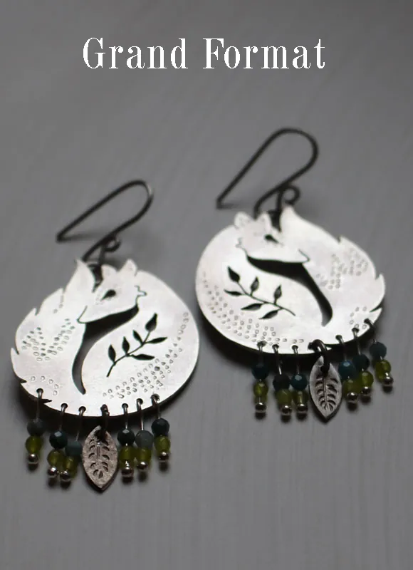 El zorro de los trigales, aretes amigo del Principito en plata, ágata azul y ágata verde