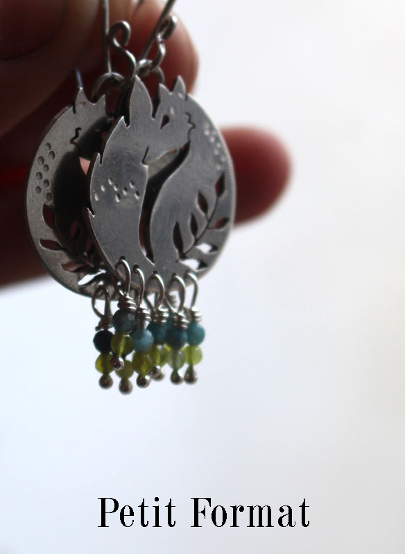 El zorro de los trigales, aretes amigo del Principito en plata, ágata azul y ágata verde