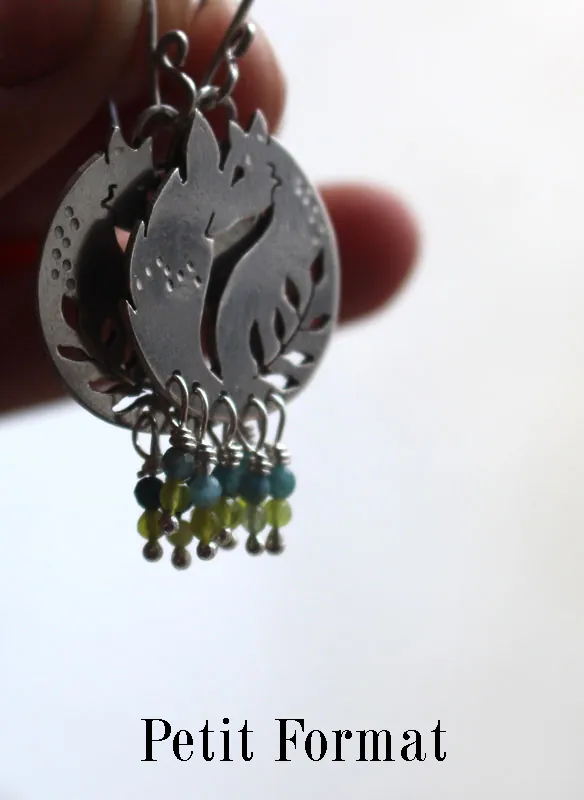 El zorro de los trigales, aretes amigo del Principito en plata, ágata azul y ágata verde