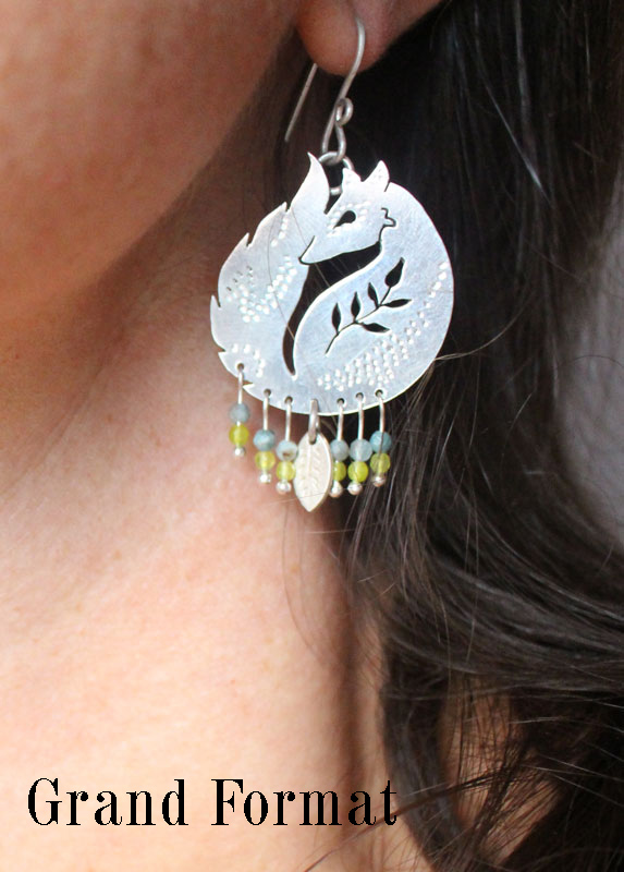El zorro de los trigales, aretes amigo del Principito en plata, ágata azul y ágata verde