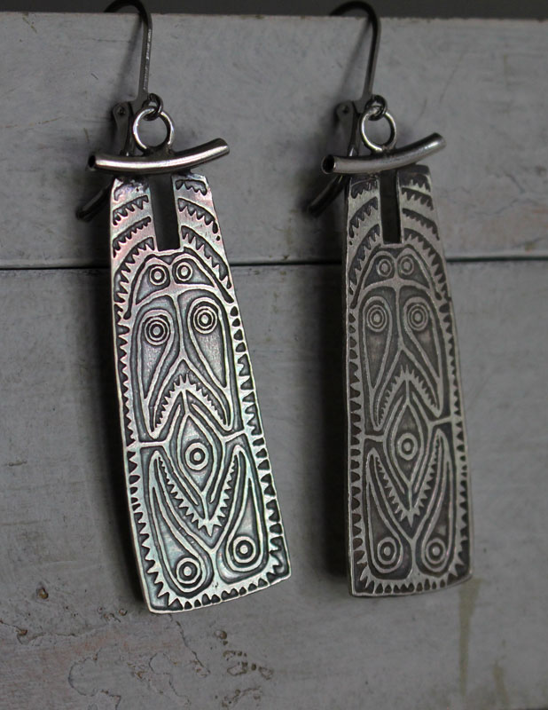 Escudo oceánico, aretes escudo tribal en plata