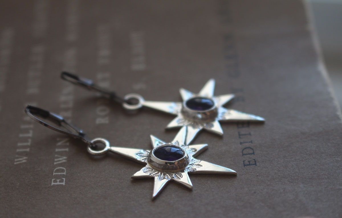 Estrella del Norte, aretes estrella del pastor en plata y amatista