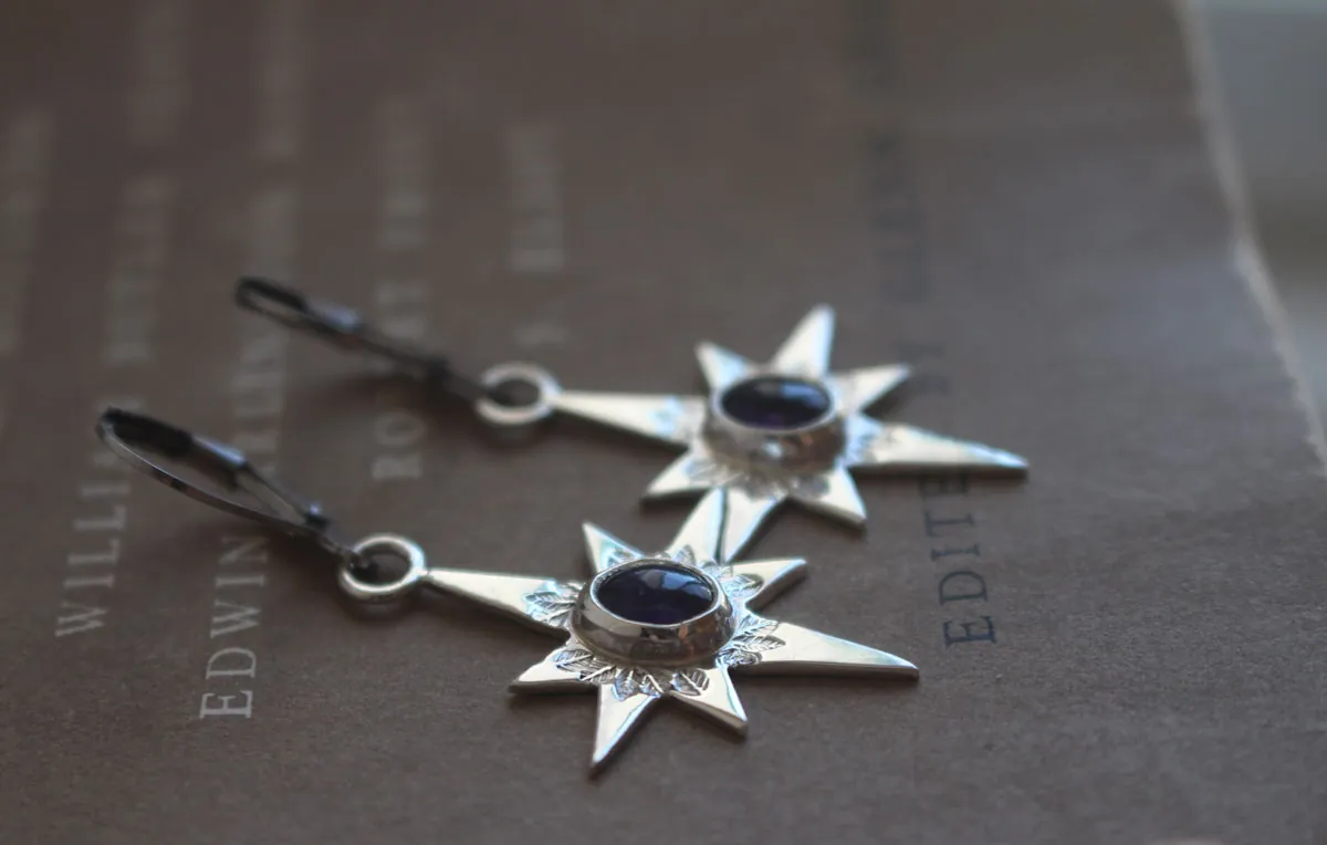 Estrella del Norte, aretes estrella del pastor en plata y amatista