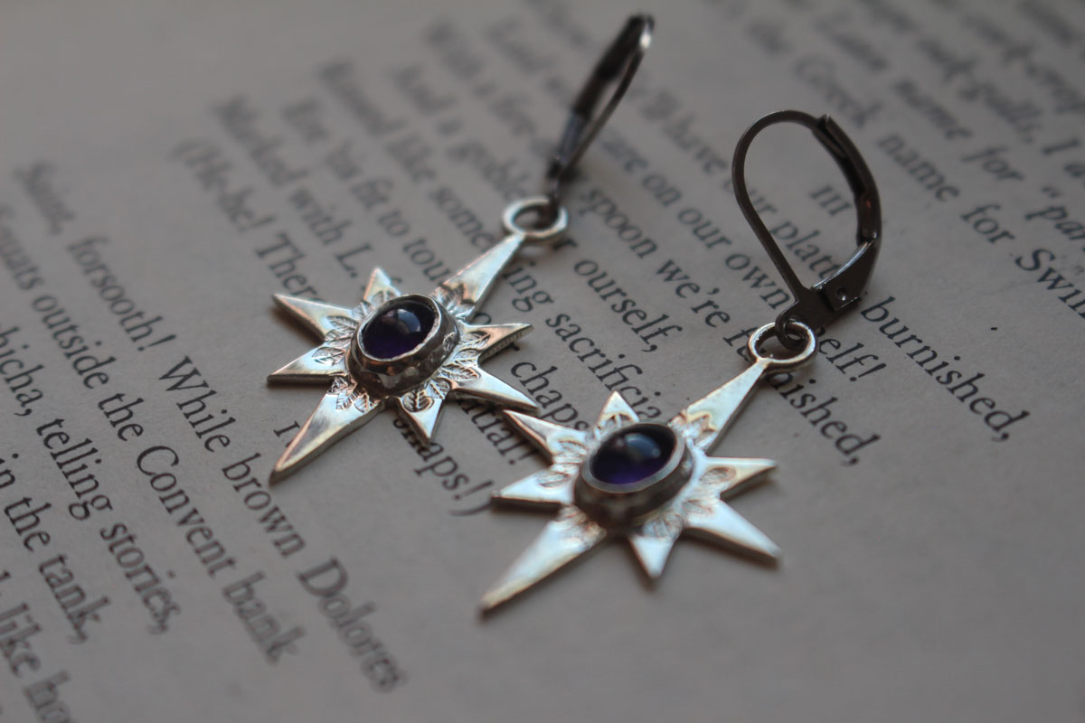 Estrella del Norte, aretes estrella del pastor en plata y amatista