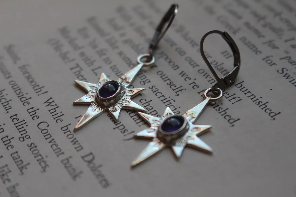 Estrella del Norte, aretes estrella del pastor en plata y amatista