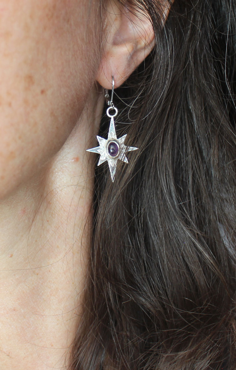 Estrella del Norte, aretes estrella del pastor en plata y amatista