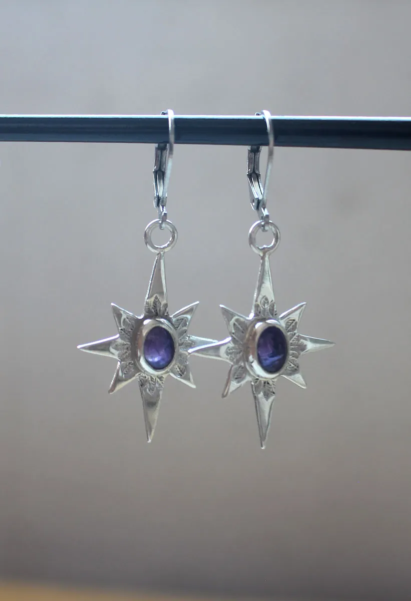 Estrella del Norte, aretes estrella del pastor en plata y amatista