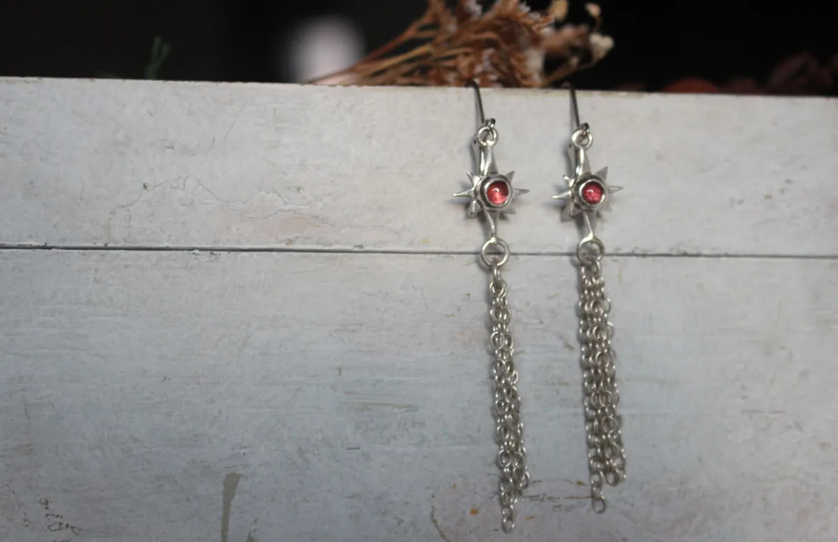 Estrella fugaz, aretes deseo celestial en plata y turmalina rosa