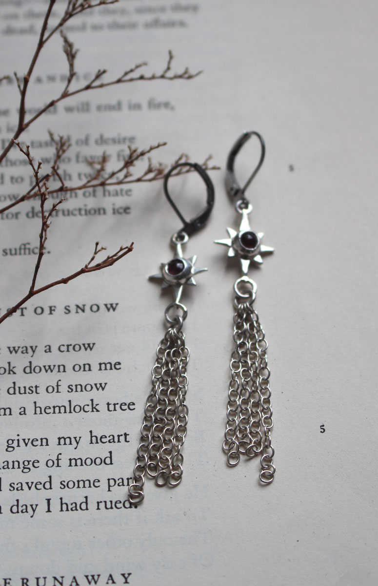 Estrella fugaz, aretes deseo celestial en plata y turmalina rosa