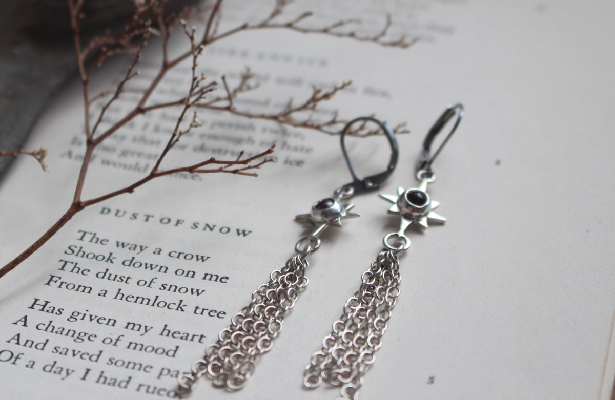 Estrella fugaz, aretes deseo celestial en plata y turmalina rosa