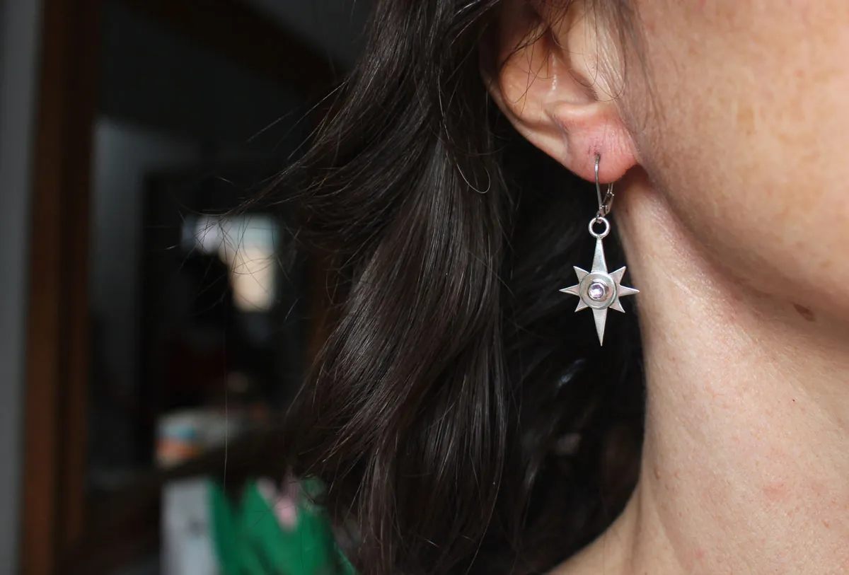 Estrella solitaria, aretes guía nocturna en plata y zircón