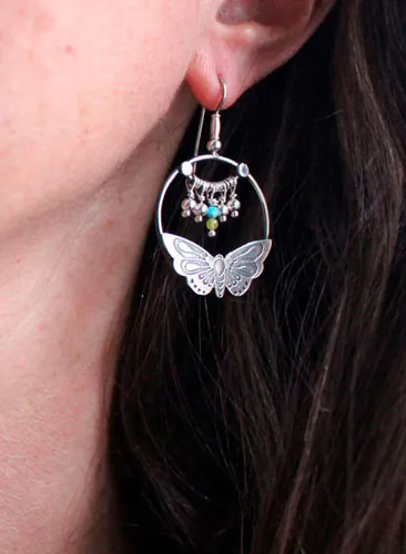 Farandole, aretes mariposa en plata, ágata amarilla, ágata verde y amazonita