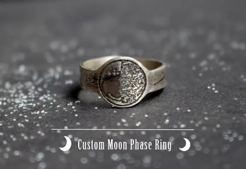 Fase de la luna, anillo lunar personalizable en plata