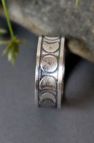 Fases de la luna, anillo astro nocturno en plata