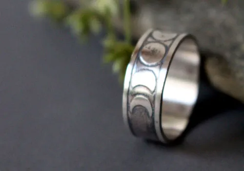 Fases de la luna, anillo astro nocturno en plata