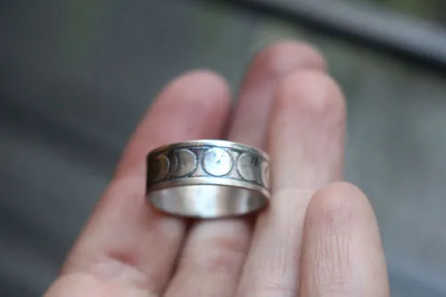 Fases de la luna, anillo astro nocturno en plata