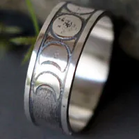 Fases de la luna, anillo astro nocturno en plata
