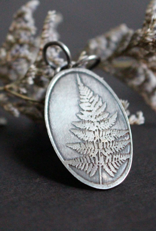 Fern leaf, botanical legend pendant in sterling silver