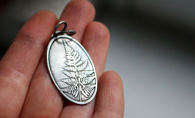 Fern leaf, botanical legend pendant in sterling silver