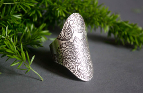 Flor de la sabiduría, anillo cachemira gota india en plata