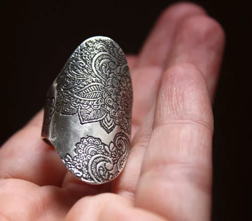 Flor de la sabiduría, anillo cachemira gota india en plata