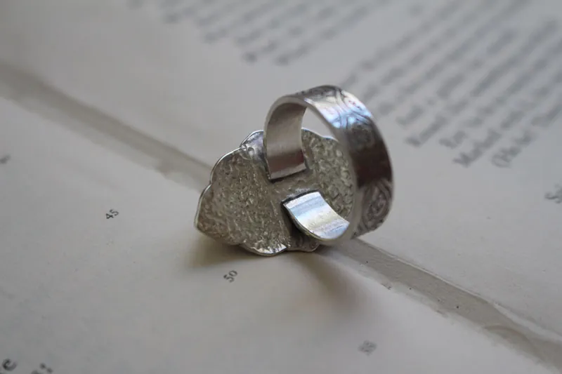 Flor del viento, anillo nube en plata y ónix