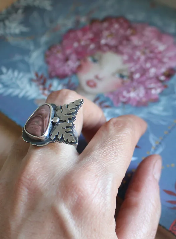 Floración, anillo de crecimiento botánico en plata y jaspe imperial