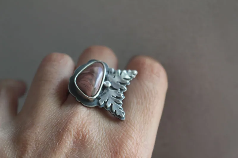Floración, anillo de crecimiento botánico en plata y jaspe imperial