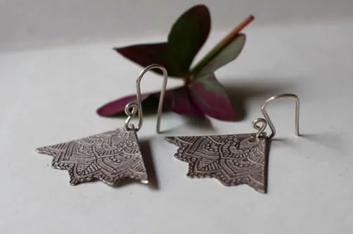 Flores de vida, aretes loto mandala triángulo de plata