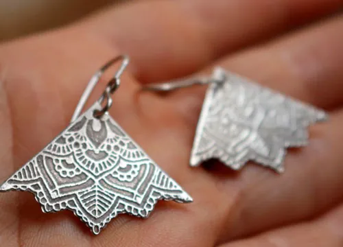 Flores de vida, aretes loto mandala triángulo de plata