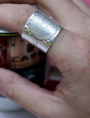 Flower mandala, meditation ring in sterling silver