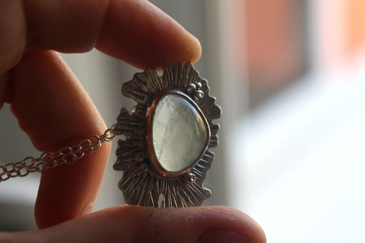 Fluorite lichen, symbiote necklace in silver and fluorite