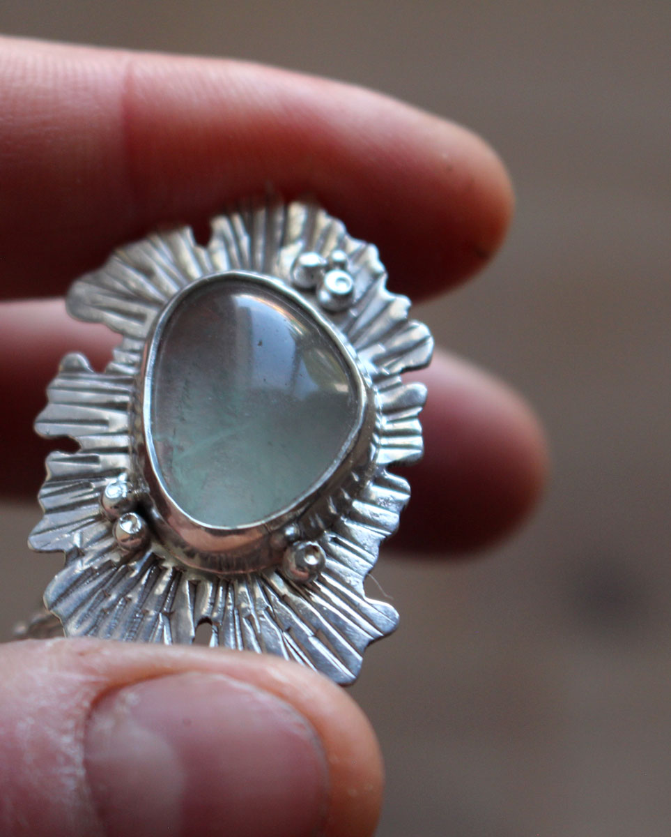 Fluorite lichen, symbiote necklace in silver and fluorite