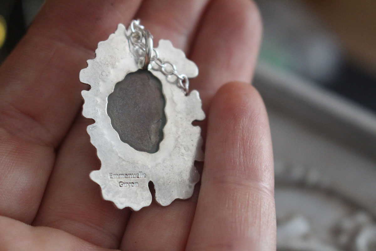Fluorite lichen, symbiote necklace in silver and fluorite