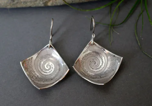 Fósil, aretes Amonitas en plata