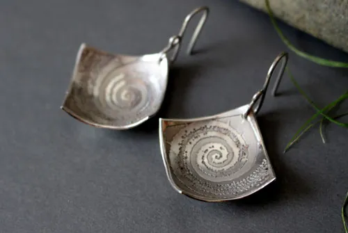 Fósil, aretes Amonitas en plata