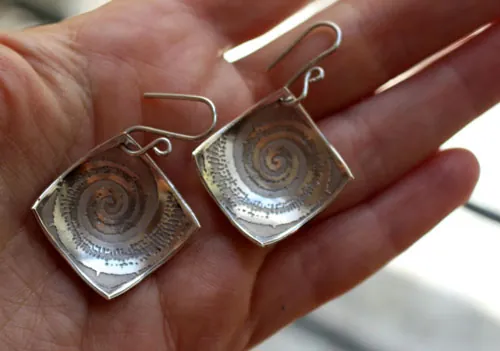 Fósil, aretes Amonitas en plata