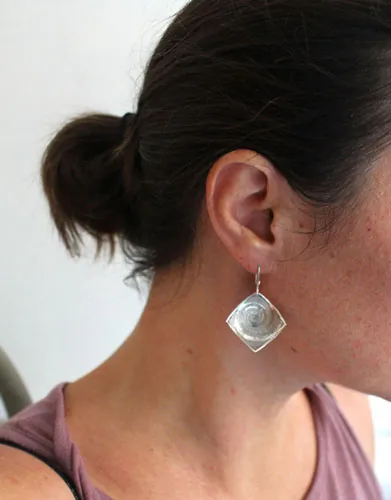 Fósil, aretes Amonitas en plata