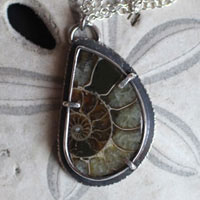 From the bottom of the ocean, underwater exploration necklace in silver and fossil ammonite