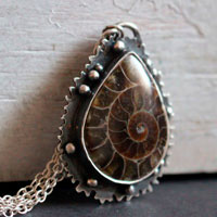 From the heart of the sea, marine fauna necklace in silver and ammonite
