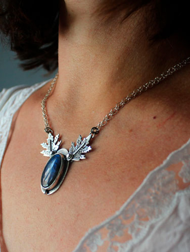 Frost leaves, elven leaf necklace in silver and labradorite