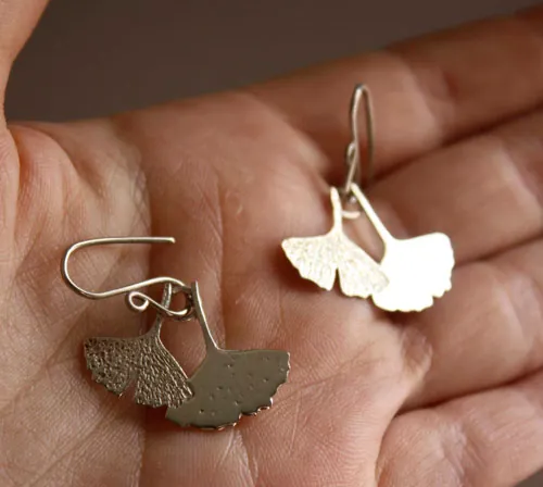 Ginkgo biloba, aretes hoja sagrada japonesa en plata