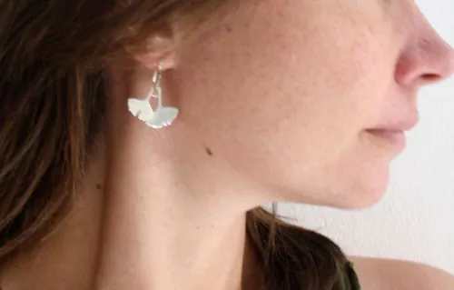 Ginkgo biloba, aretes hoja sagrada japonesa en plata