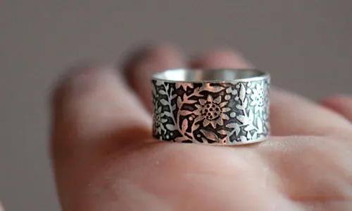 Girasol, anillo flor del sol en plata