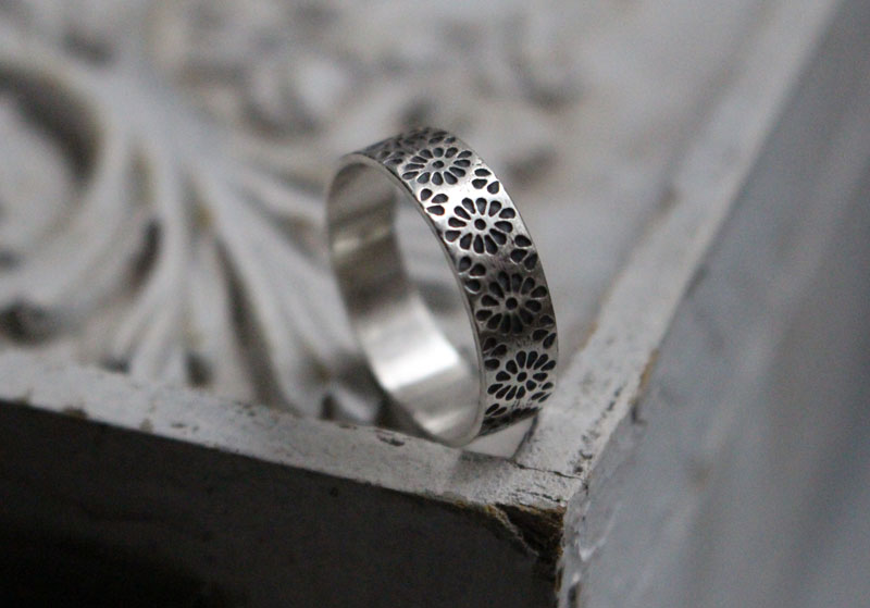 Hanabi, Japanese fire flower ring in sterling silver